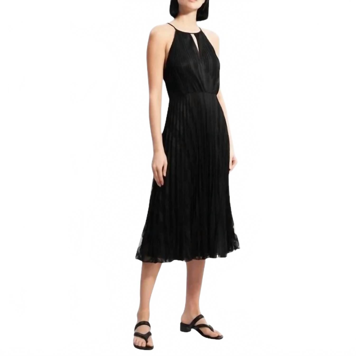 New Theory Pleated Lace Halter Midi Dress In Black